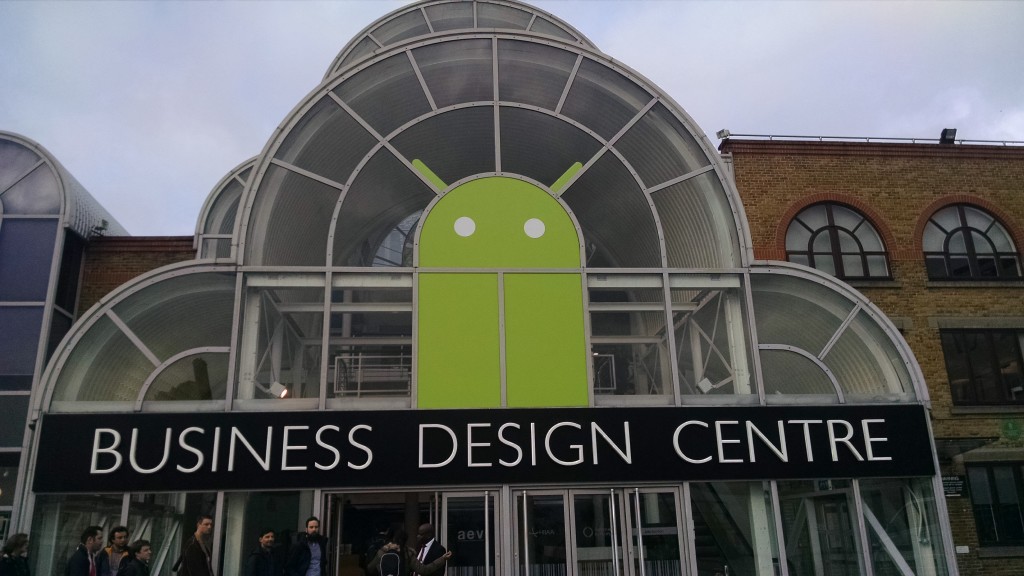 Front door of Droidcon UK with Android robot